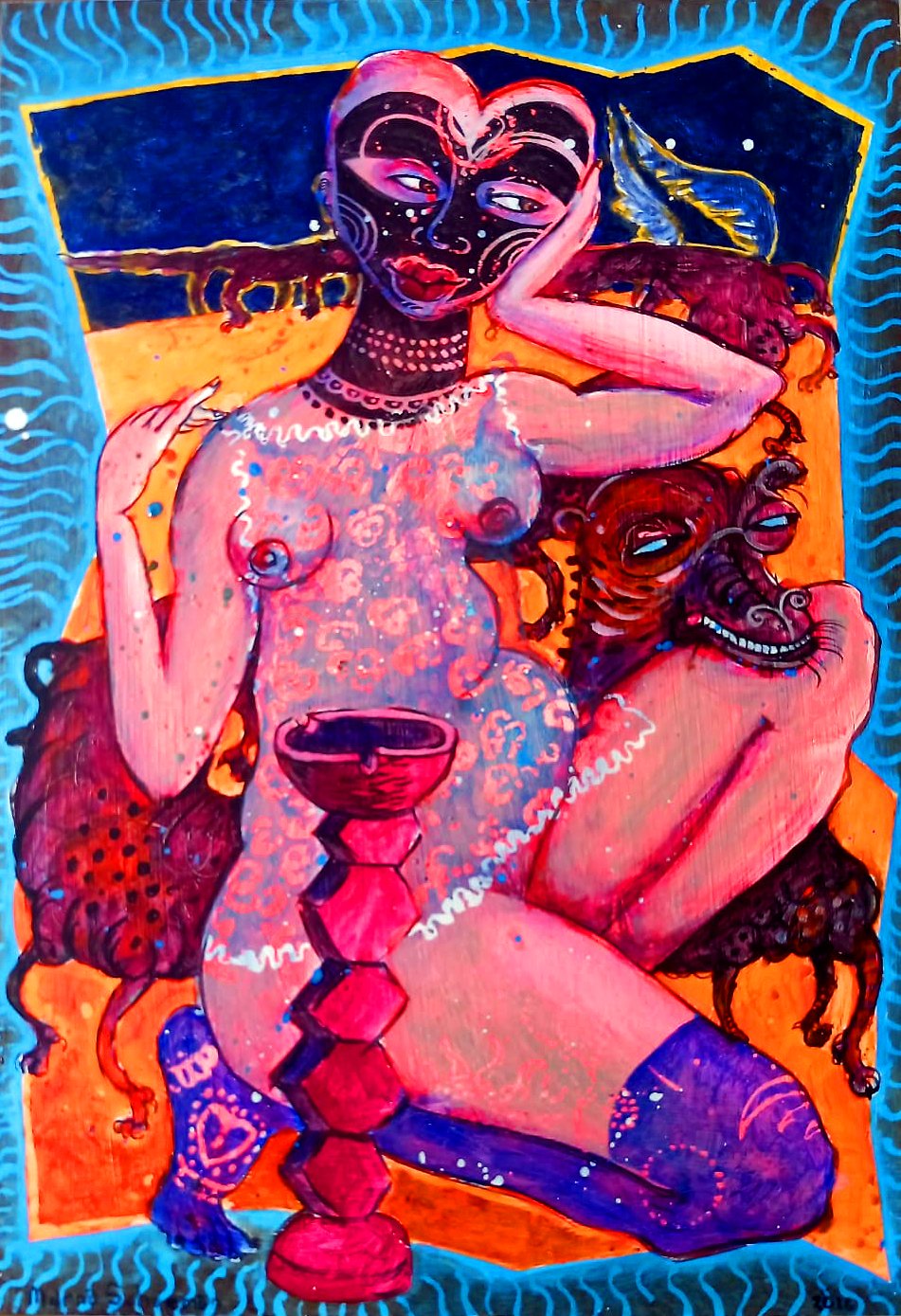 Marna Schoeman - Nude female figure with see-through nightie